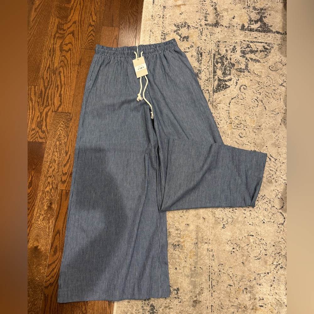 Eesome Navy Striped Wide-Leg Cotton Pants